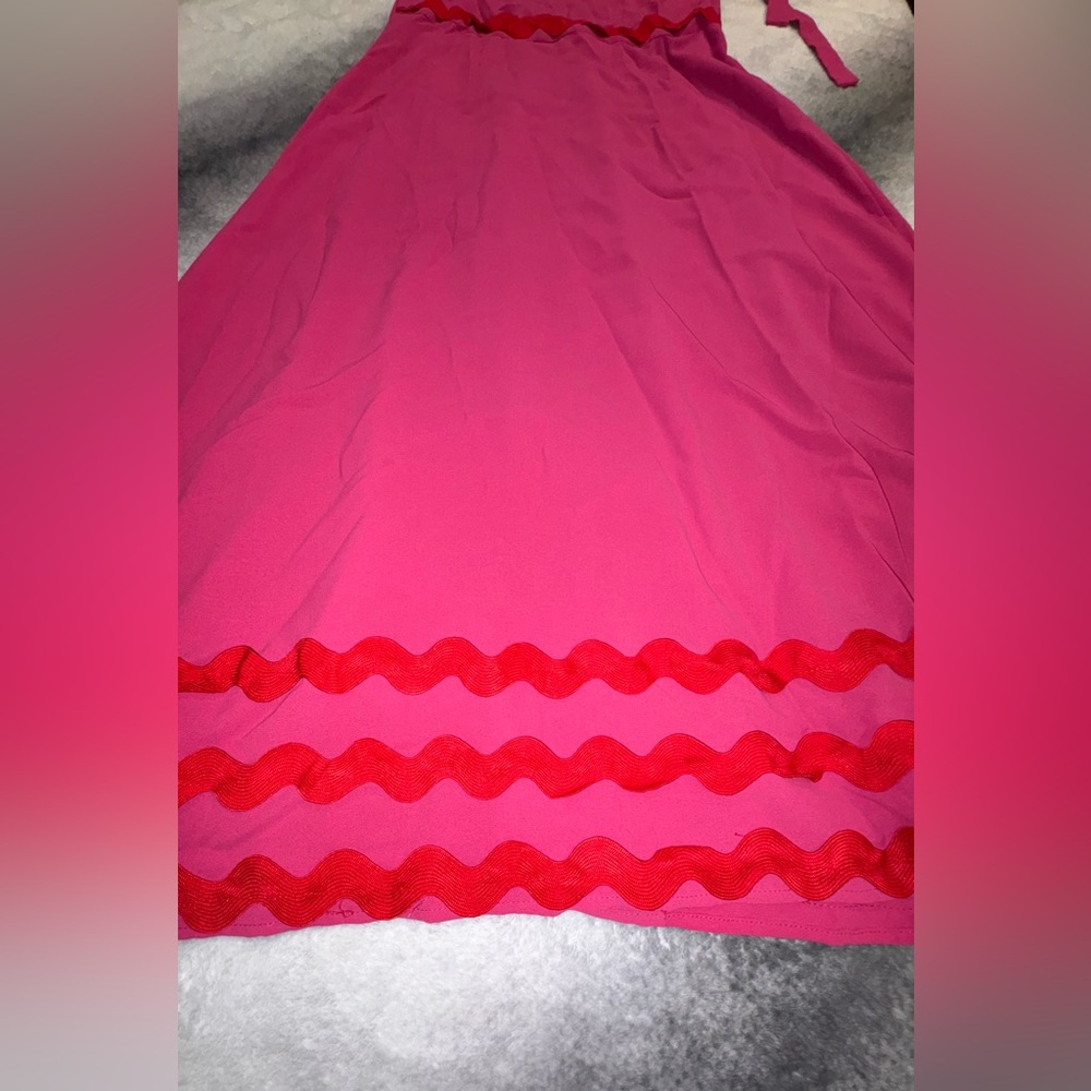 (A3) Theenkoln Pink Ric Rac Scallop Maxi Dress NWOT Size Medium Boho Summer Chic - Picture 4 of 9